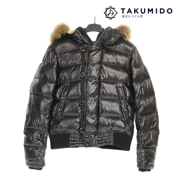 モンクレール MONCLER ダウンジャケット ファー メンズ サイズ2 ブラック 中古AB 275...