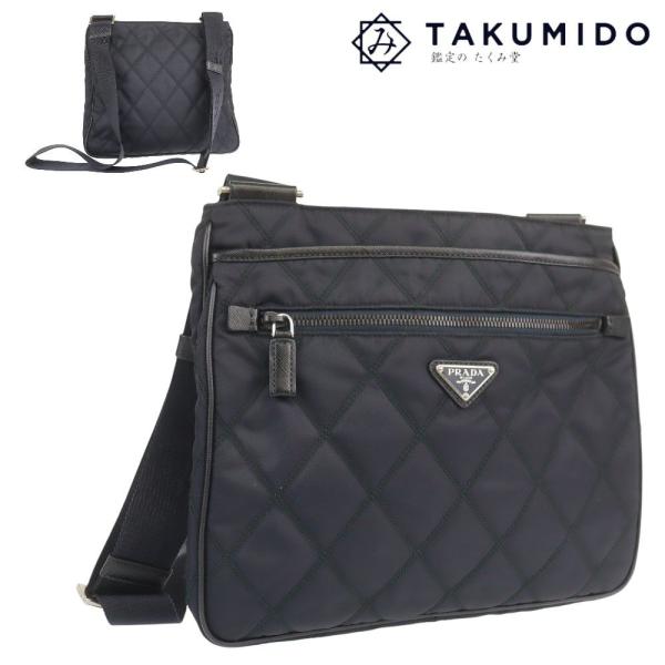 プラダ PRADA ショルダーバッグ キルティングステッチ ネイビー ナイロンキャンバス 中古AB ...