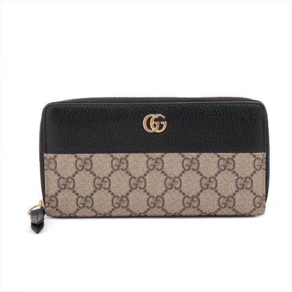 美品 グッチ GGスプリーム GGマーモント 456117 レザー 長財布 ウォレット ラウンドファ...