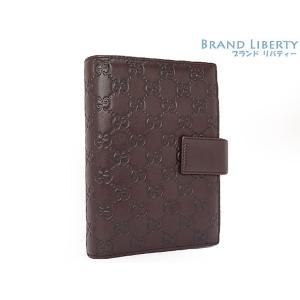 美品 グッチ シマ アジェンダMM 手帳カバー システム手帳 ダークブラウン シマレザー 115241｜brandliberty