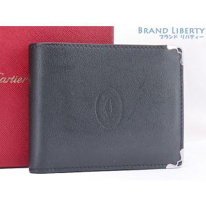美品 カルティエ Cartier マスト ドゥ カルティエ 二つ折り財布 コンパクト財布 ブラック ボルドー カーフレザー L3001369
