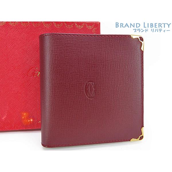 ほぼ新品 カルティエ Cartier マストドゥカルティエ 二つ折り財布 コンパクト財布 ボルドー ...