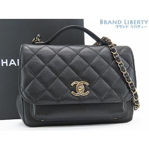 超美品 シャネル CHANEL マトラッセ ココマーク キャビアスキン アフィニティ トップハンドルバッグ チェーン ショルダーバッグ ブラック ゴールド金具 A93749