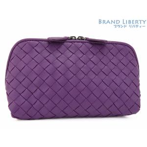 未使用 ボッテガ ヴェネタ BOTTEGA VENETA イントレチャート ポーチ 小物入れ コスメケース 化粧入れ パープル ラムレザー 132534