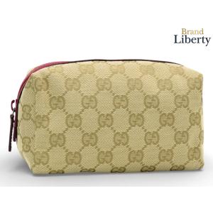 新古品 グッチ GUCCI GGキャンバス ポーチ コスメポーチ 化粧ポーチ 小物入れ マルチケース ベージュ レッド 29595