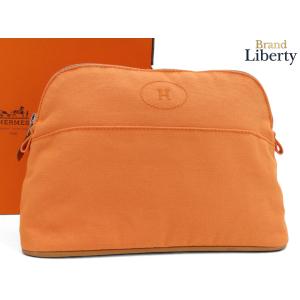 新品同様 エルメス HERMES ボリードポーチ MM コスメティックケース 小物入れ 化粧入れ バッグインバッグ ライトオレンジ コットンキャンバス レザー