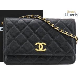 レア未使用 シャネル CHANEL マトラッセ ココマーク キャビアスキン チェーンウォレット 斜め掛けショルダーバッグ 財布 ブラック ゴールド金具 AP3516
