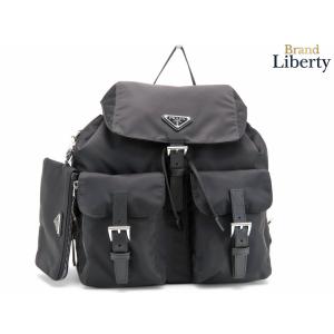 未使用 プラダ PRADA ナイロン サフィアーノ トライアングル バックパック リュックサック ブラック レザー 1BZ811
