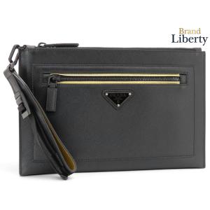 ほぼ新品 プラダ PRADA サフィアーノ トライアングル ポーチ セカンドバッグ クラッチバッグ ハンドバッグ ストラップ付き ブラック サフィアーノレザー 2NH009