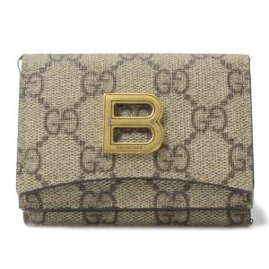 グッチ)GUCCI トリコロール ロゴ レザー×キャンバス ラウンド 長財布 