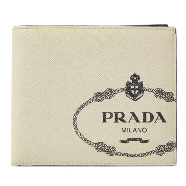 プラダ 財布 メンズ 2つ折り財布 ミニ ウォレット レザー オフホワイト系 PRADA 2M051...