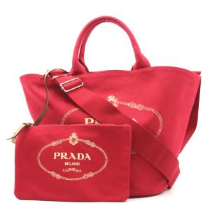 PRADA プラダ ショルダーバッグ 2wayカナパ レッド系 キャンバス 中古｜brandoff