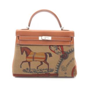 爆買 エルメス ケリー32 内縫い 2WAY ブランドオフ HERMES キャンバス ハンドバッグ バレニア/トワルクーベル 中古