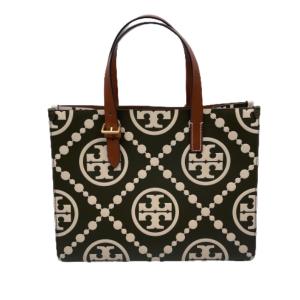 Tory Burch トリーバーチ トートバッグ Tモノグラムコントラストエンボススモールトート カーキ系 レザー 中古 ユニセックス｜brandoff