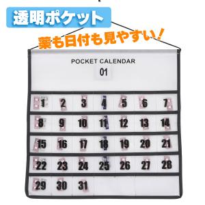 お薬カレンダー 1ヶ月 毎日ずっと使える 壁掛けカレンダー ウォールポケット 透明ポケット 薬 飲み忘れ防止 軽量 見やすい おくすりカレンダー 送料無料