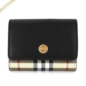 バーバリー BURBERRY 三つ折り財布 ヴィンテージチェック コンパクト ウォレット ブラック ベージュ系 8057976｜brandol-s