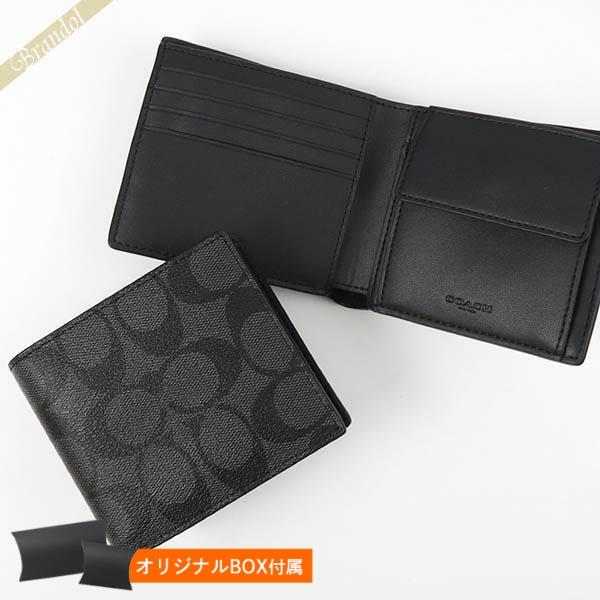 《ポイント最大18%》コーチ COACH メンズ 二つ折り財布 シグネチャー ブラック系 F7500...