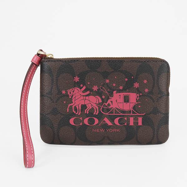 コーチ COACH ポーチ レディース シグネチャー 馬車ロゴ フラットポーチ ブラウン ローズピン...