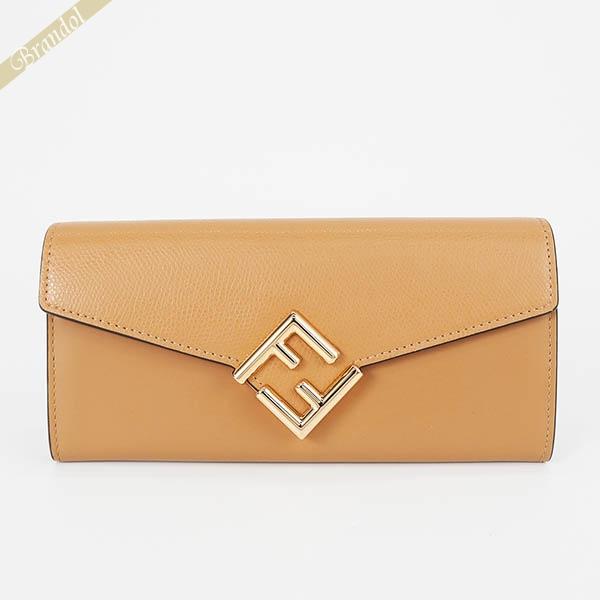 フェンディ FENDI 長財布 レディース レザー コンチネンタル ウォレット ロゴ ベージュ 8M...