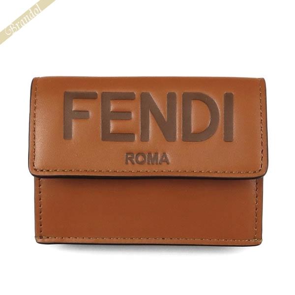 《ポイント5倍》フェンディ FENDI 三つ折り財布 レディース メンズ ロゴ レザー ブラウン 8...