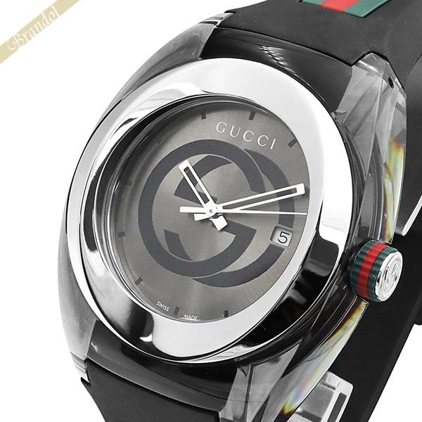 グッチ 腕時計 メンズ SYNC グッチシンク 46mm ダークシルバー ブラック YA137116...