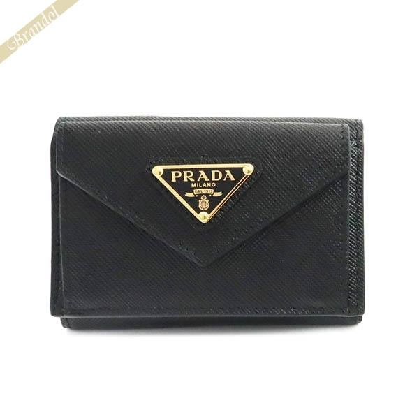 プラダ PRADA 三つ折り財布 レディース レザー ミニ財布 ブラック 1MH021 QHH F0...