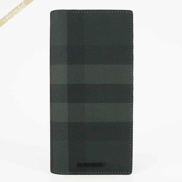《P5倍》バーバリー 長財布 BURBERRY メンズ チェック柄 チャコールグレー 8070199