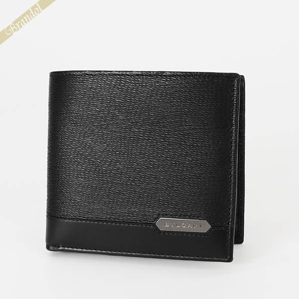 《P5倍》ブルガリ 二つ折り財布 BVLGARI ブルガリブルガリ マン ロゴプレート ブラック メ...