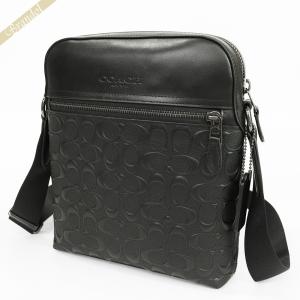 コーチ斜めがけバッグ　　ロゴ型押し　レザー　黒　A4可能 COACH コーチ ショルダーバッグ メンズ シグネチャー ロゴ 型