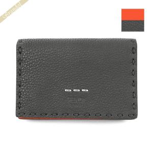 《P10倍_26日23:59迄》フェンディ カードケース FENDI 名刺入れ レザー バイカラー ダークグレー×オレンジ 7M0263 ADYX F05IC◇｜brandol