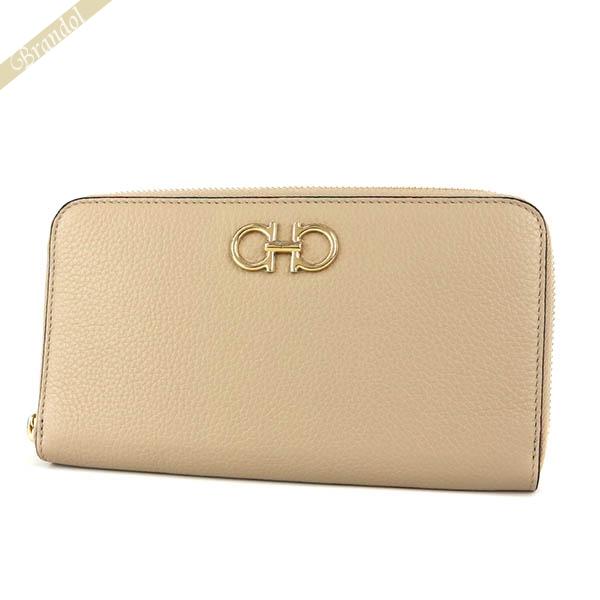 フェラガモ 財布 ラウンドファスナー 長財布 Ferragamo レディース ダブルガンチーニ ベー...