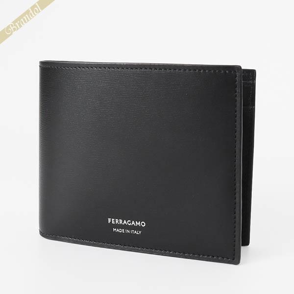 フェラガモ 二つ折り財布 Ferragamo レザー ブラックメンズ 661329 770094 N...