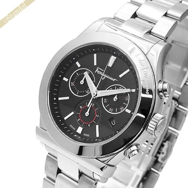 フェラガモ 腕時計 Ferragamo メンズ 1898 クロノグラフ 42mm ブラック×シルバー...