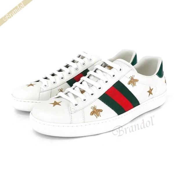 《クーポン》グッチ スニーカー GUCCI メンズ Ace エース エンブロイダリー ビー ホワイト...