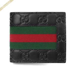 グッチ 二つ折り財布 GUCCI 財布 メンズ ウェブライン 札入れ ブラック 408827 CWCLN 1060◇｜brandol