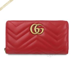 《P8倍_2日23:59迄》グッチ 長財布 GUCCI レディース ラウンドファスナー GG マーモント レザー レッド 443123 DTD1T 6433｜brandol