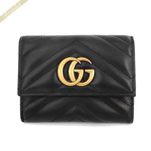 グッチ 三つ折り財布 GUCCI レディース GGマーモント レザー ブラック 474802 DRW1T 1000｜brandol