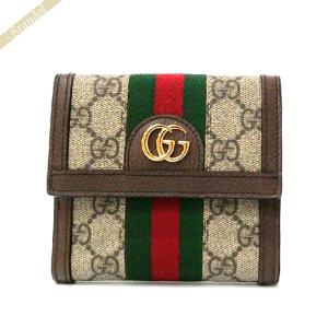 グッチ 二つ折り財布 GUCCI レディース オフィディア GGスプリーム WEBライン ベージュ系×ブラウン 523173 96IWG 8745｜brandol