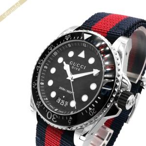 《期間限定P10倍》グッチ 腕時計 GUCCI メンズ DIVE ダイブ 45mm ブラック×ネイビー×レッド YA136210｜brandol