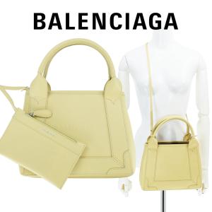 BALENCIAGA トートバッグ バレンシアガ ショルダーバッグ ポーチ付き 2WAY レディース メンズ ネイビーカバ XS オールレザー ロゴエンボス イエロー 390346