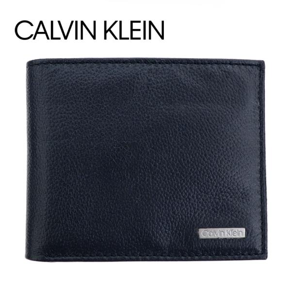 カルバンクライン 財布 二つ折り Calvin Klein ブラック 黒 レザー CK メタルロゴプ...