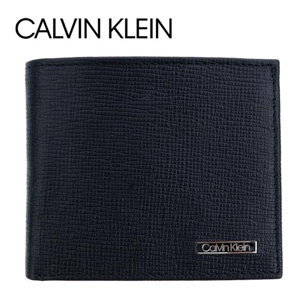 カルバンクライン 財布 二つ折り CK Calvin Klein ブラック レザー 本革 型押し ロ...