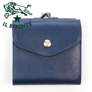 未使用✨IL BISONTE イルビゾンテ　レザー　二つ折り財布　ネイビー　現行 IL BISONTE（イルビゾンテ） 財布 二つ折り がま口 レザー 本革 ダーク