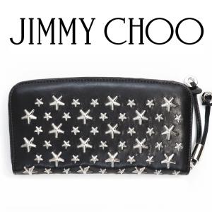 ジミーチュウ 財布 長財布 Jimmy Choo ラウンドファスナー レザー 本革 ブラック シルバー じゃばら スタッズ 星 スター メタル 二つ折り FILIPA フィリパ