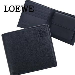 LOEWE ロエベ 二つ折り財布 メンズ ブラック 小銭入れ付き バイフォールド コイン ウォレット ソフトグレインカーフ アナグラム 本革 折財布 C660501X03