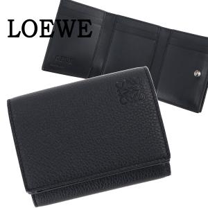 LOEWE ロエベ 三つ折り財布 小銭入れ付き トライフォールド ウォレット 折財布 メンズ レディース ソフトグレインカーフ 本革 アナグラム ブラック C660TR2X04