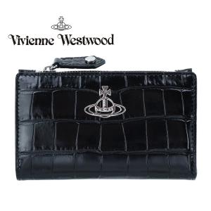 ヴィヴィアンウエストウッド 二つ折り財布 Vivienne Westwood 小銭入れ付き メンズ レディース クロコ型押し スリム フラップ ウォレット ブラック 51110038