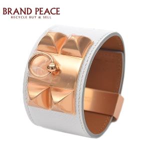 C刻印 コリエドシアン エルメス 送料無料 ブランドピース ホワイト バングル ピンクゴールド金具 レディースアクセサリー 送料無料 ブレスレット T3サイズ ブランドピース
