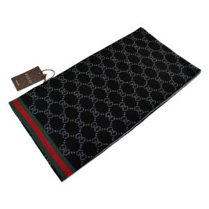 グッチ ストール マフラー GUCCI ウール100％ GG柄 ウェビング ブラック 325806