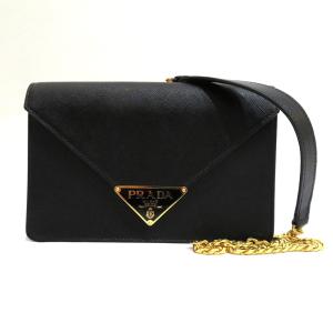 中古 美品 プラダ バッグ チェーンショルダー 2WAY 1BD318 Aランク ブラック サフィアーノレザー トライアングル PRADA あすつく【送料無料】【西神店】｜brandritz